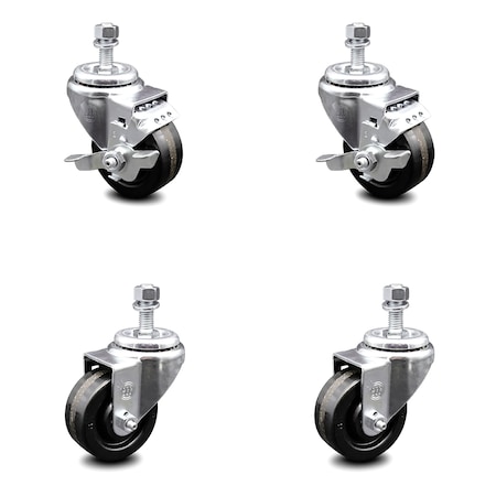 Service Caster 3 Inch Phenolic Wheel Swivel 1/2 Inch Threaded Stem Caster Brakes SCC, 2PK SCC-TS20S314-PHR-121315-2-TLB-2